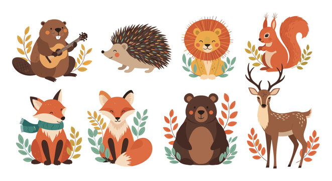 A charming collection of cute forest animals in whimsical pixel art style.