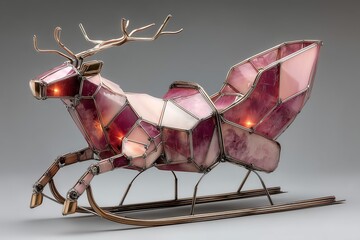 Stained glass reindeer sculpture with vibrant colors in a dynamic running pose, showcasing craftsmanship and creativity