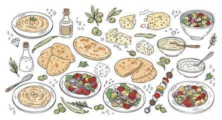 Authentic Mediterranean Food and Fresh Ingredients Doodle