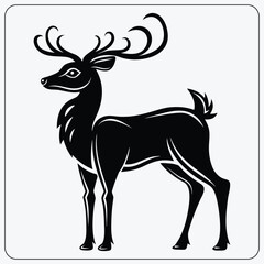 Stylized deer illustration. Elegant black stag or reindeer with decorative antlers. Vector symbol for Christmas or a wildlife logo.