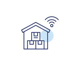 Boxes in warehouse and wi-fi. Shipment and delivery online tracking. E-commerce. Pixel perfect, editable stroke vector icon