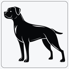 Stylized dog illustration. Black Rottweiler or Mastiff silhouette. Vector symbol for a guard dog, pet clinic, or canine logo.