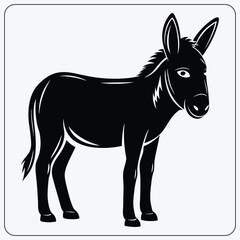 Stylized donkey illustration. Black and white farm animal. Vector graphic symbol for agriculture, a mascot, or stubbornness.