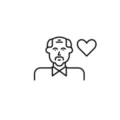 Elderly man user and heart. Trusted assistance, senior support services. Pixel perfect, editable stroke vector icon