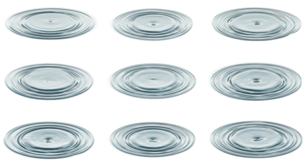 Multiple water ripple effects on transparent background showing circular waves from drops, ideal for water or liquid design projects