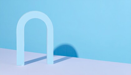 Pastel Blue Minimalist Arch Doorway with Sharp Shadow