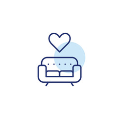 Sofa and heart. Comfort and care. Pixel perfect, editable stroke vector icon