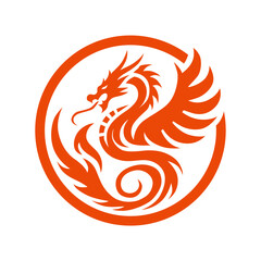 Fiery Orange Dragon Phoenix Emblem