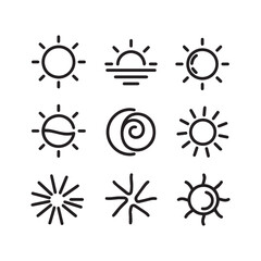  Minimalist Set of Sun Icon Symbols in Clean Outline Vector Style.