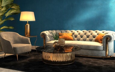 living room interior with sofa and lamp