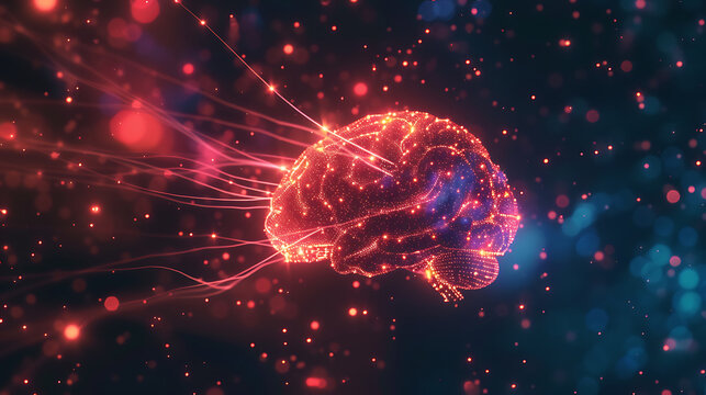 AI digital brain glowing with neon light energy futuristic visualization concept  