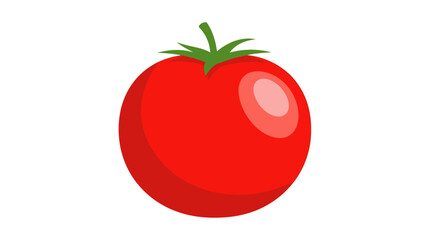 Illustration of a Vibrant Red Tomato with Lush Green Stem, on a Clean White Background