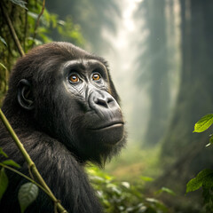 close up on beautiful gorilla in the wild