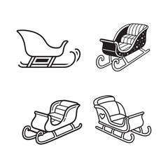 Set Of Black and White Sleigh Line Art Illustration for Christmas Coloring Page Design.