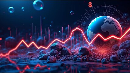 A digital representation of a globe with financial indicators, dollar signs, and vibrant colors symbolizing global economics and market trends. - Powered by Adobe