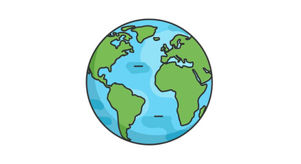 Cartoon-style earth globe with visible continents like America, Africa and Europe