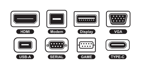Common Computer Ports and Connectors Icon Vector
