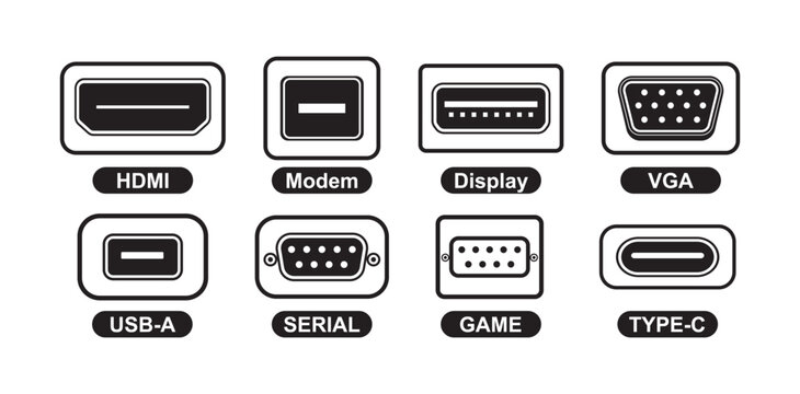 Common Computer Ports and Connectors Icon Vector