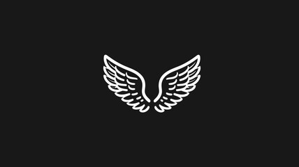 Obraz premium Minimalist White Outline Wings Icon on Black Background, Graphic Design Element Symbolizing Freedom, Flight, and Spirituality