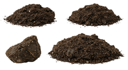 Piles of fertile soil isolated on white background for gardening and planting projects