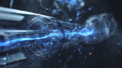 Close-up cable with blue electric energy
