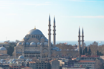 Obraz premium Suleymaniye Mosque view from Galata Tower. Landmarks of Istanbul
