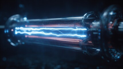 Close-up cable with blue electric energy
