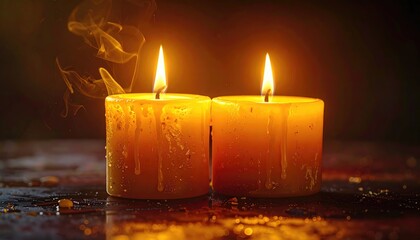 Warm Candlelight Glow with Melting Wax and Gentle Smoke Ride