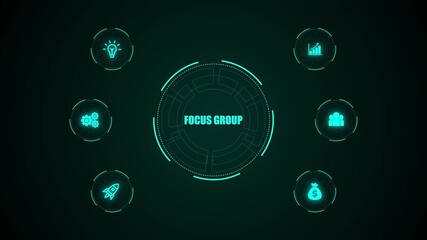 Focus Group, Hologram Futuristic Interface Concept. Futuristic holographic advanced HUD circle platform Business, Technology concept. Business, technology, internet and network concept.  - Powered by Adobe