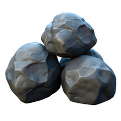 3D Stylized Smooth Rock Boulders Pile Game Asset Isolated on Transparent Background PNG