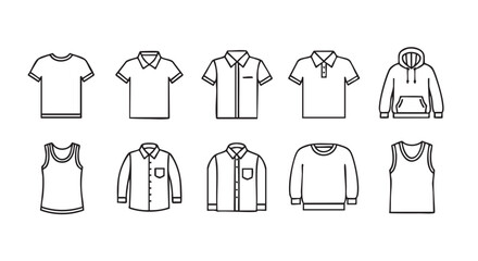 Minimalist black and white clothing icons representing different shirt styles