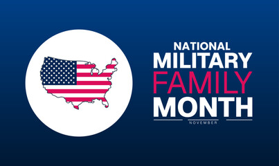 National Military Family Month Poster Banner and Background Abstract Design Template with Soldier Silhouette and Family Illustration for Honor Support Awareness and Patriotic Community Celebration Cam