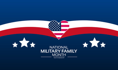 National Military Family Month Poster Banner and Background Abstract Design Template with Soldier Silhouette and Family Illustration for Honor Support Awareness and Patriotic Community Celebration Cam
