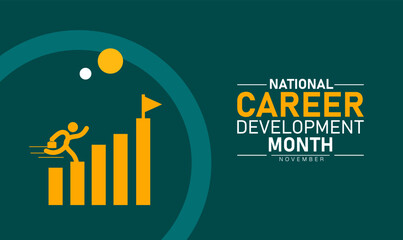 National Career Development Month Poster Banner and Background Abstract Design Template with Business People Growth Arrow and Office Illustration for Education Success and Professional Training Awaren