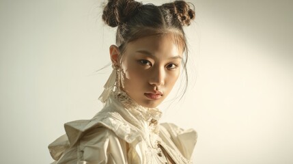 Close-up portrait of an Asian woman in natural sunlight