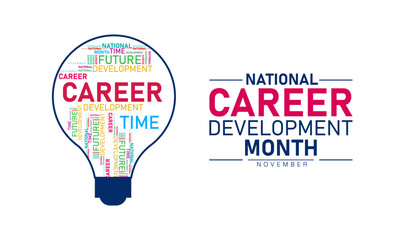 National Career Development Month Poster Banner and Background Abstract Design Template with Business People Growth Arrow and Office Illustration for Education Success and Professional Training Awaren