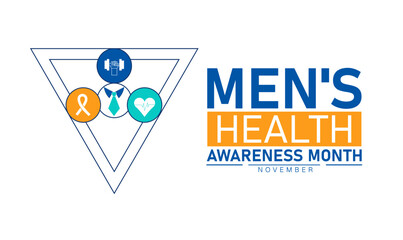 November Mens Health Awareness Month Poster Banner and Background Abstract Design Template with Mustache Ribbon and Male Silhouette Illustration for Prostate Cancer Prevention and Health Support Campa