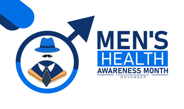 November Mens Health Awareness Month Poster Banner and Background Abstract Design Template with Mustache Ribbon and Male Silhouette Illustration for Prostate Cancer Prevention and Health Support Campa