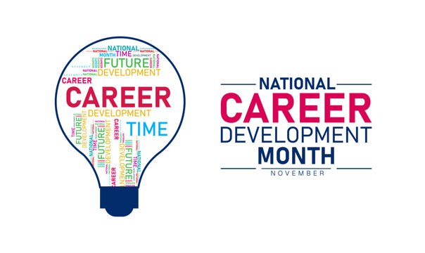 National Career Development Month Poster Banner and Background Abstract Design Template with Business People Growth Arrow and Office Illustration for Education Success and Professional Training Awaren
