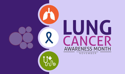 Lung Cancer Awareness Month Poster Banner and Background Abstract Design Template with White Ribbon and Lungs Illustration for Health Awareness Medical Prevention and Respiratory Care Campaign