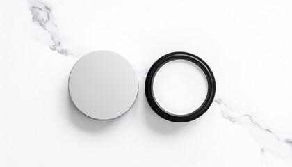 White and Black Compact Powder Mockup on Marble