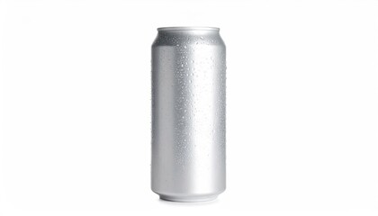 Sleek Aluminum Can with Condensation on White Background