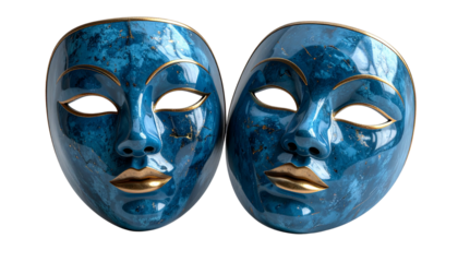 Elegant blue and gold superhero mask pair isolated on transparent background
