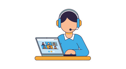Stylized depiction of a person engaged in a virtual meeting, suitable for presentations or graphic