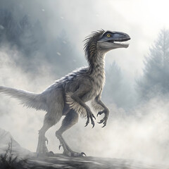 velociraptor dinosaur on smoke background