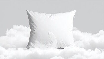 White Feather Pillow on Clouds Background