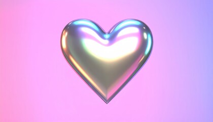 Holographic Chrome Heart on Pastel Gradient Background