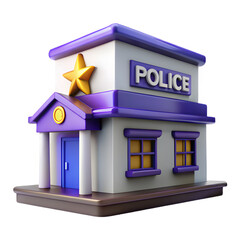 3D Police Station Building Law Enforcement Icon Isolated on Transparent Background PNG
