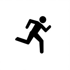Silhouette of a person running with arms and legs extended on white background