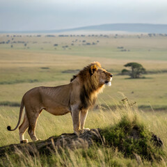 view of wild lion in its natural habitat